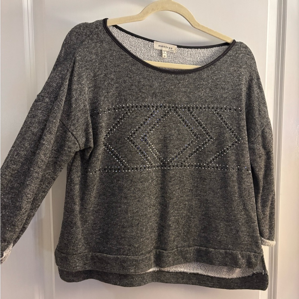 Monteau Gray Embellished Women's Top sz Med